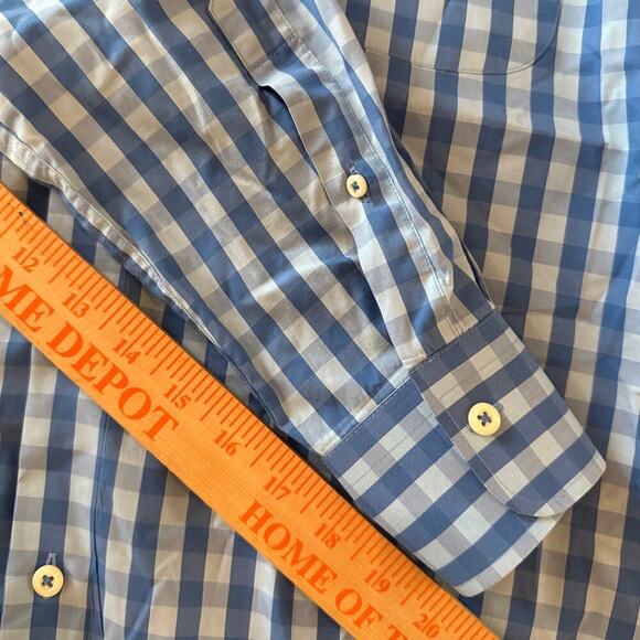 Peter Millar Seaside Finish Button Up Shirt Size Medium Checkered Blue Plaid - Picture 8 of 8